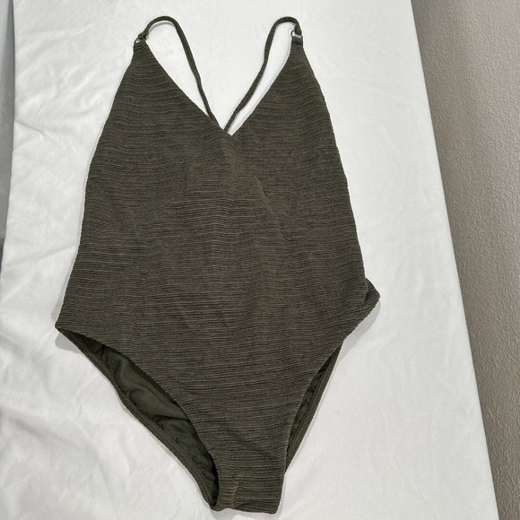 NWT $90 Billabong [ XL ] No Hurry Textured Rib One-Piece Swimsuit in Green #5666 - Picture 3 of 13
